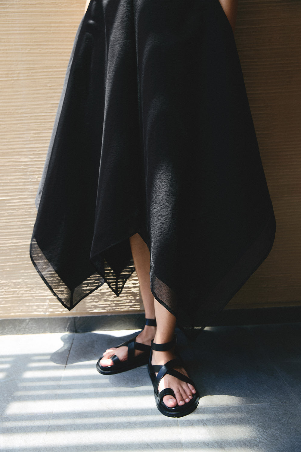 Maeve A-line Plunge Neck Woven Cotton Midi Dress