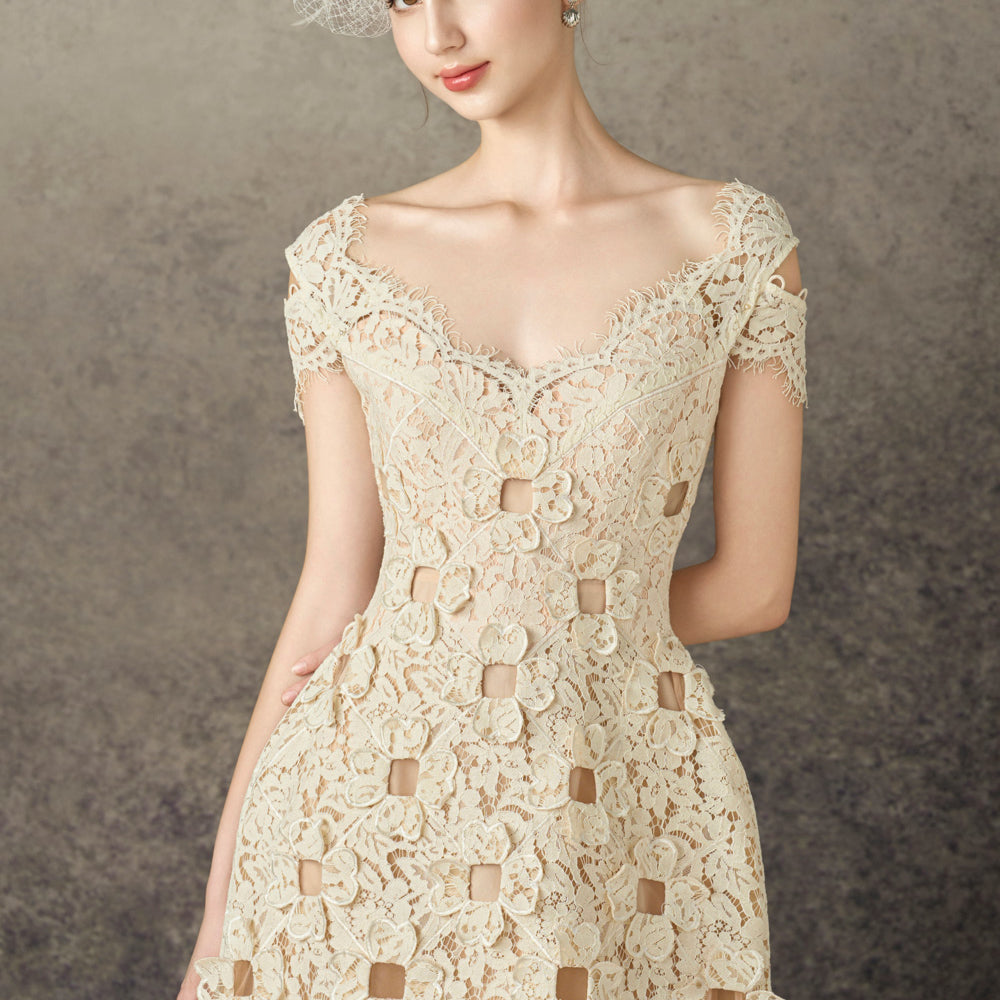 Elowen A-line Sweetheart Neck Lace Mini Dress