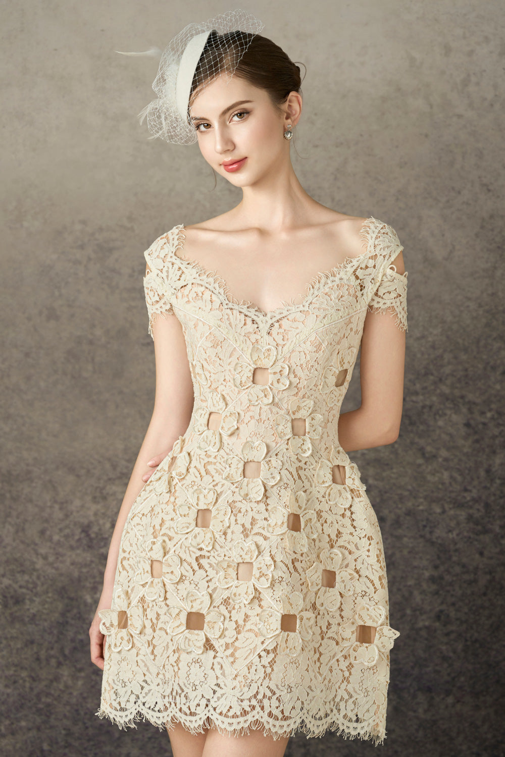 Women's Elowen A-line Sweetheart Neck Lace Mini Dress S/M/L/Customize Cream MEAN BLVD Women's Elowen A-line Sweetheart Neck Lace Mini Dress S/M/L/Customize Cream MEAN BLVD