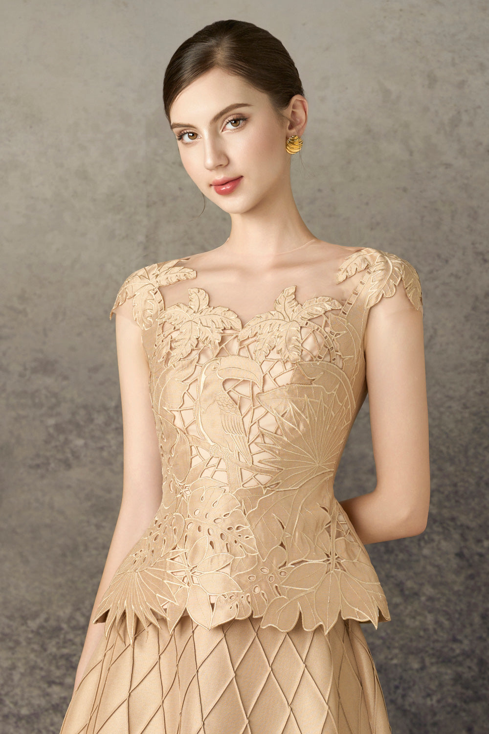 Eirien Peplum Illusion Neck Taffeta Top