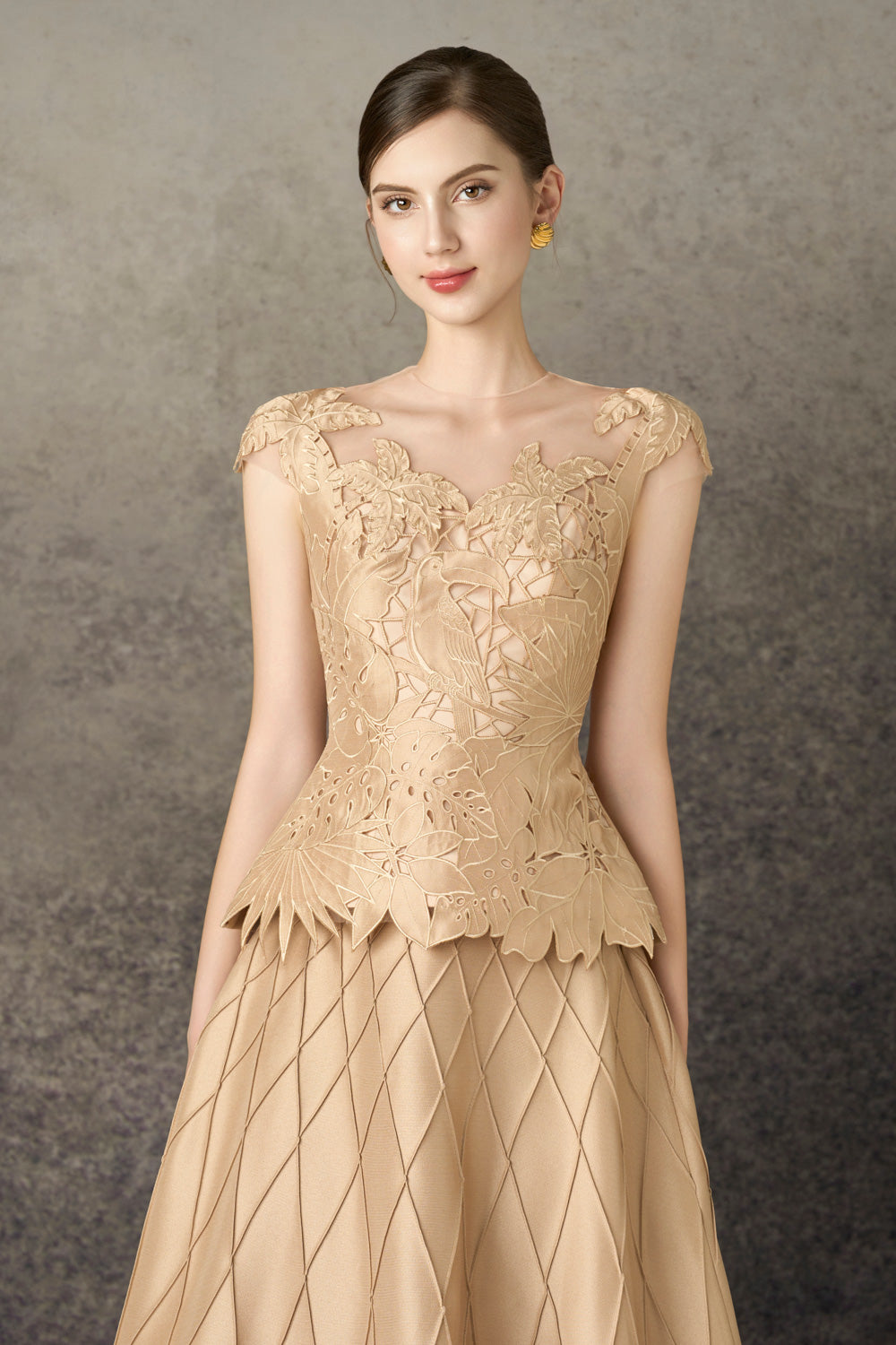 Eirien Peplum Illusion Neck Taffeta Top