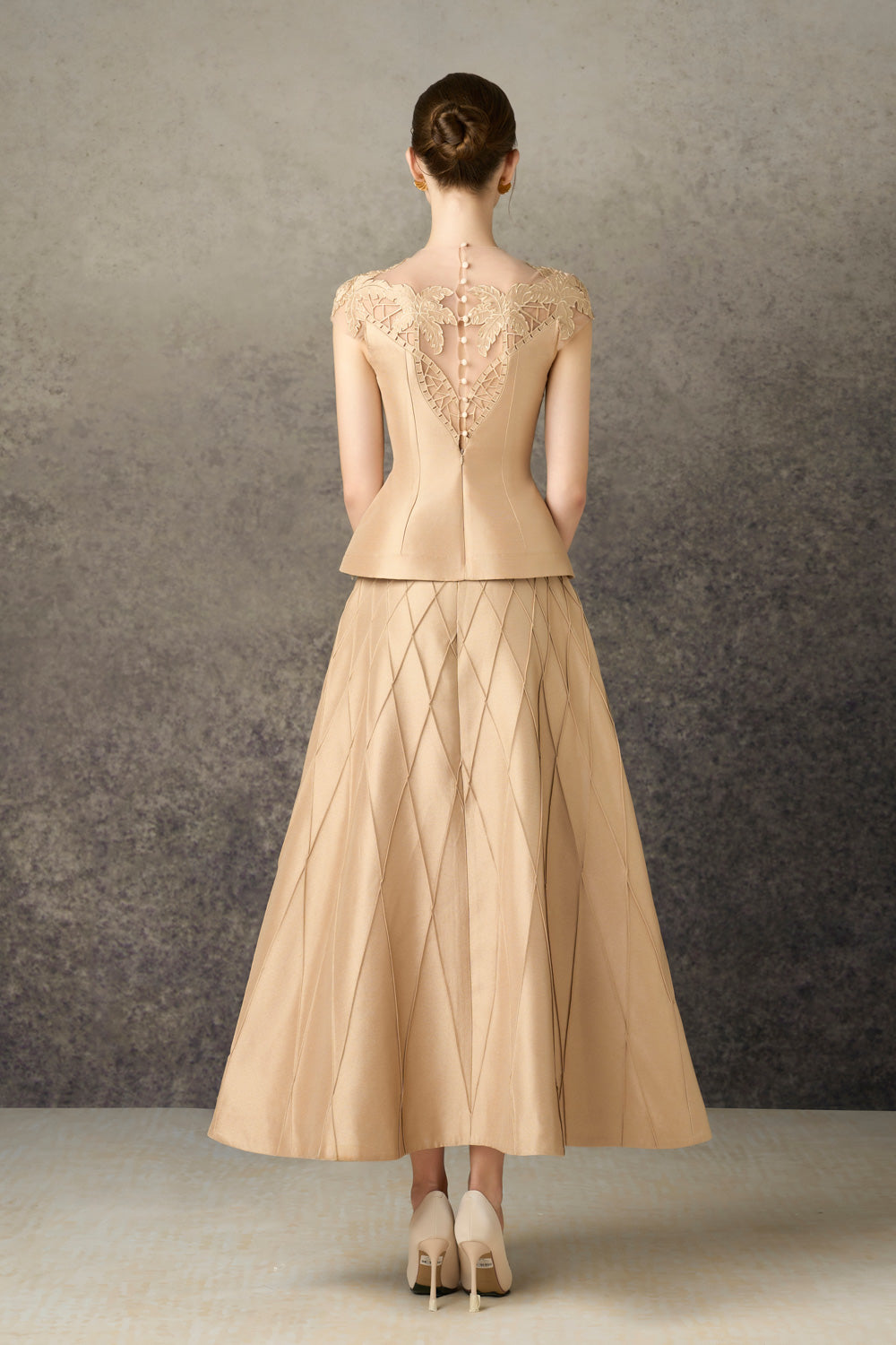 Eirien Peplum Illusion Neck Taffeta Top