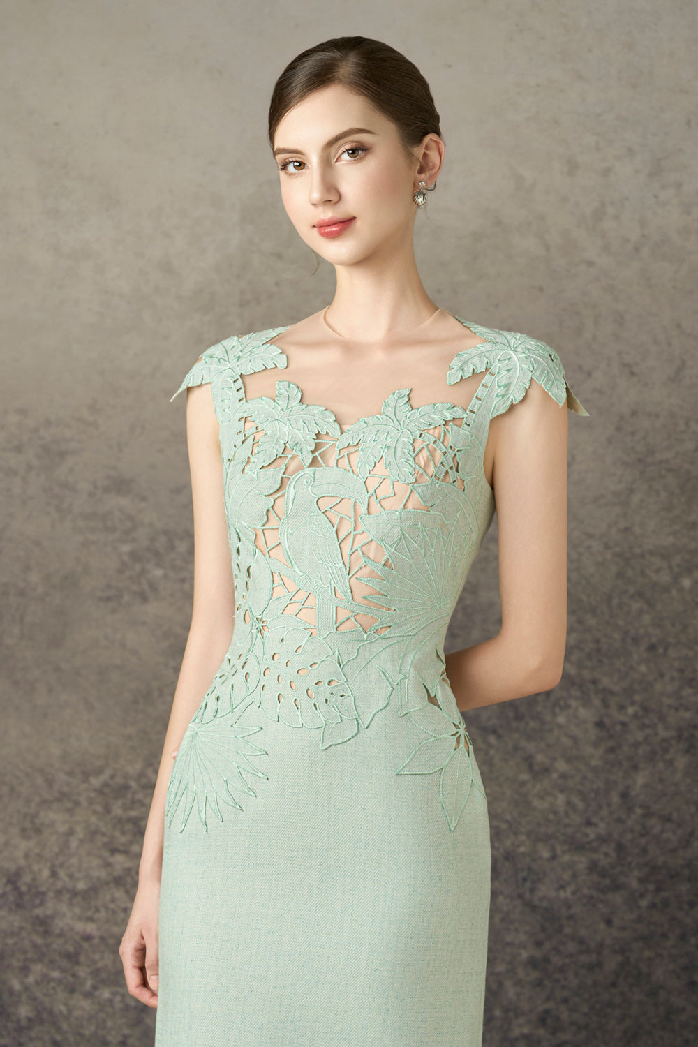 Lumira Sheath Embroidered Taffeta Calf Length Dress