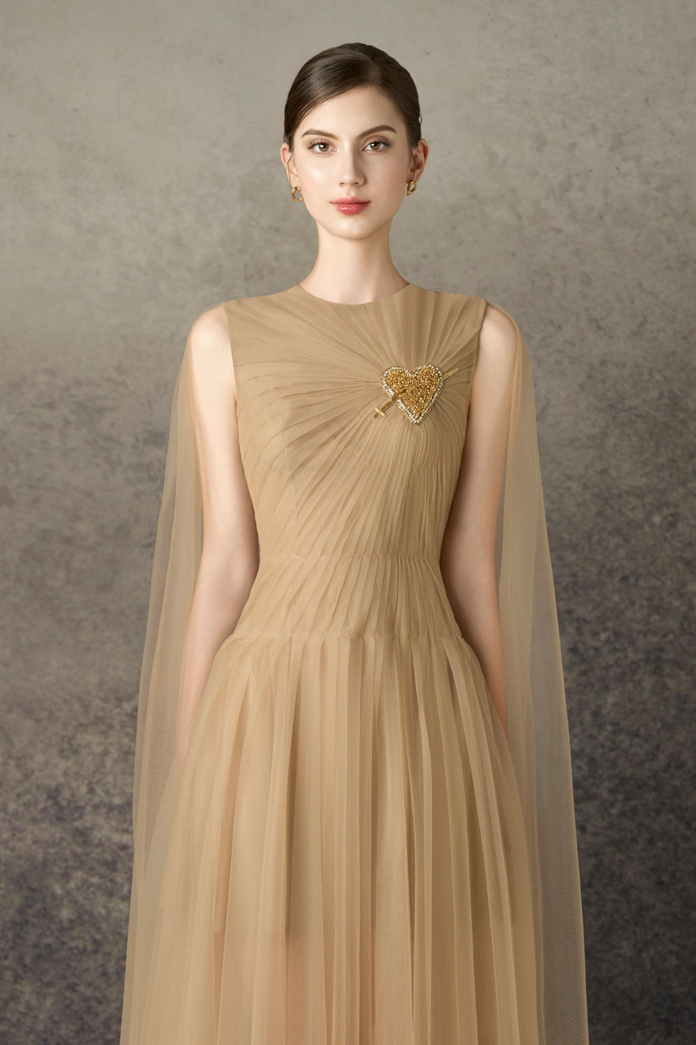 Serapha A-line Cape Sleeved Mesh Calf Length Dress