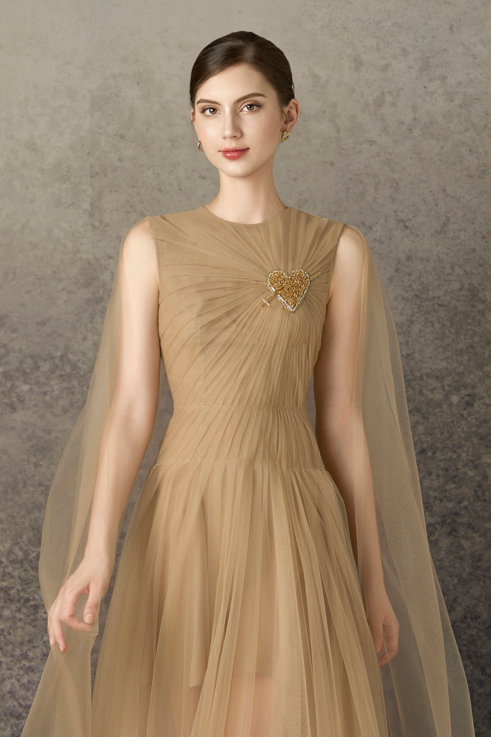 Serapha A-line Cape Sleeved Mesh Calf Length Dress