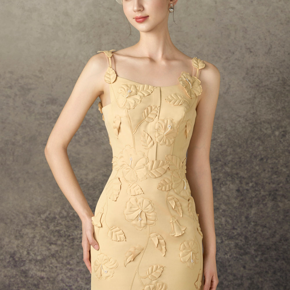 Orlune Mermaid Strappy Taffeta Calf Length Dress