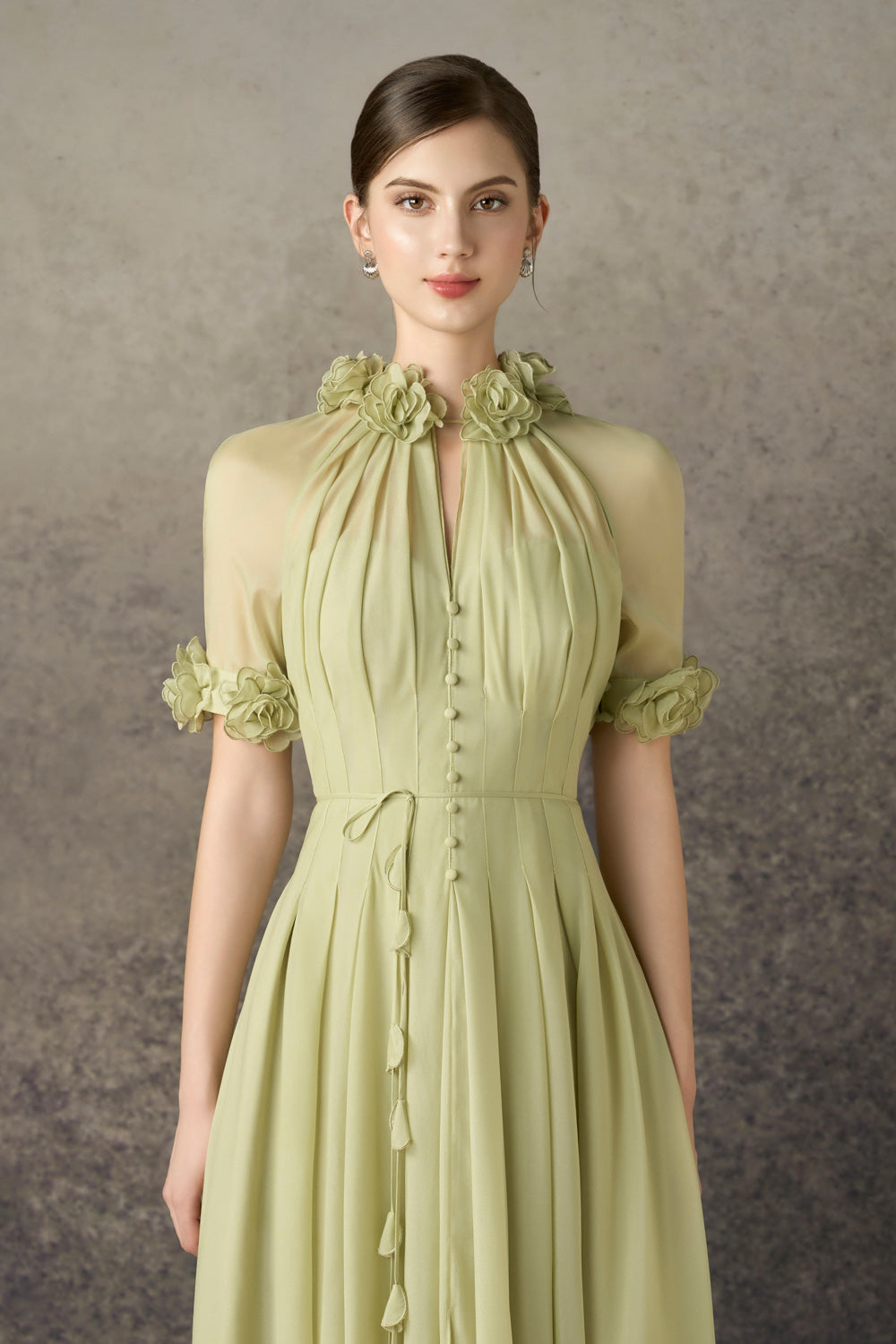 Virelle A-line Waist Pleated Silk Blend Ankle Length Dress