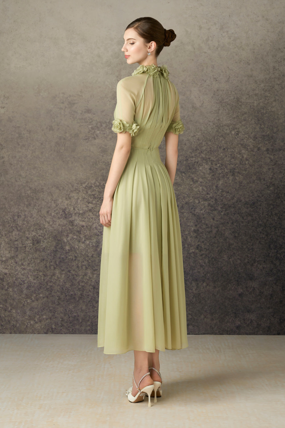 Virelle A-line Waist Pleated Silk Blend Ankle Length Dress