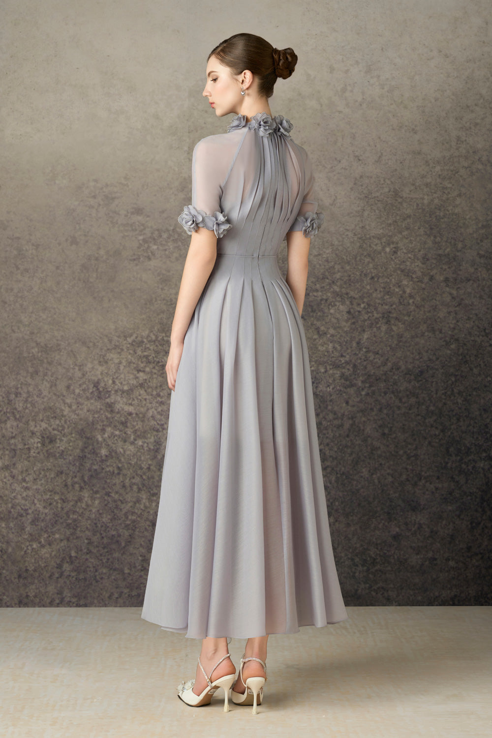 Women's Faylen A-line Waist Pleated Silk Blend Calf Length Dress S/M/L/Customize Blue Grey MEAN BLVD Blue Grey / S Women's Faylen A-line Waist Pleated Silk Blend Calf Length Dress S/M/L/Customize Blue Grey MEAN BLVD Blue Grey / S