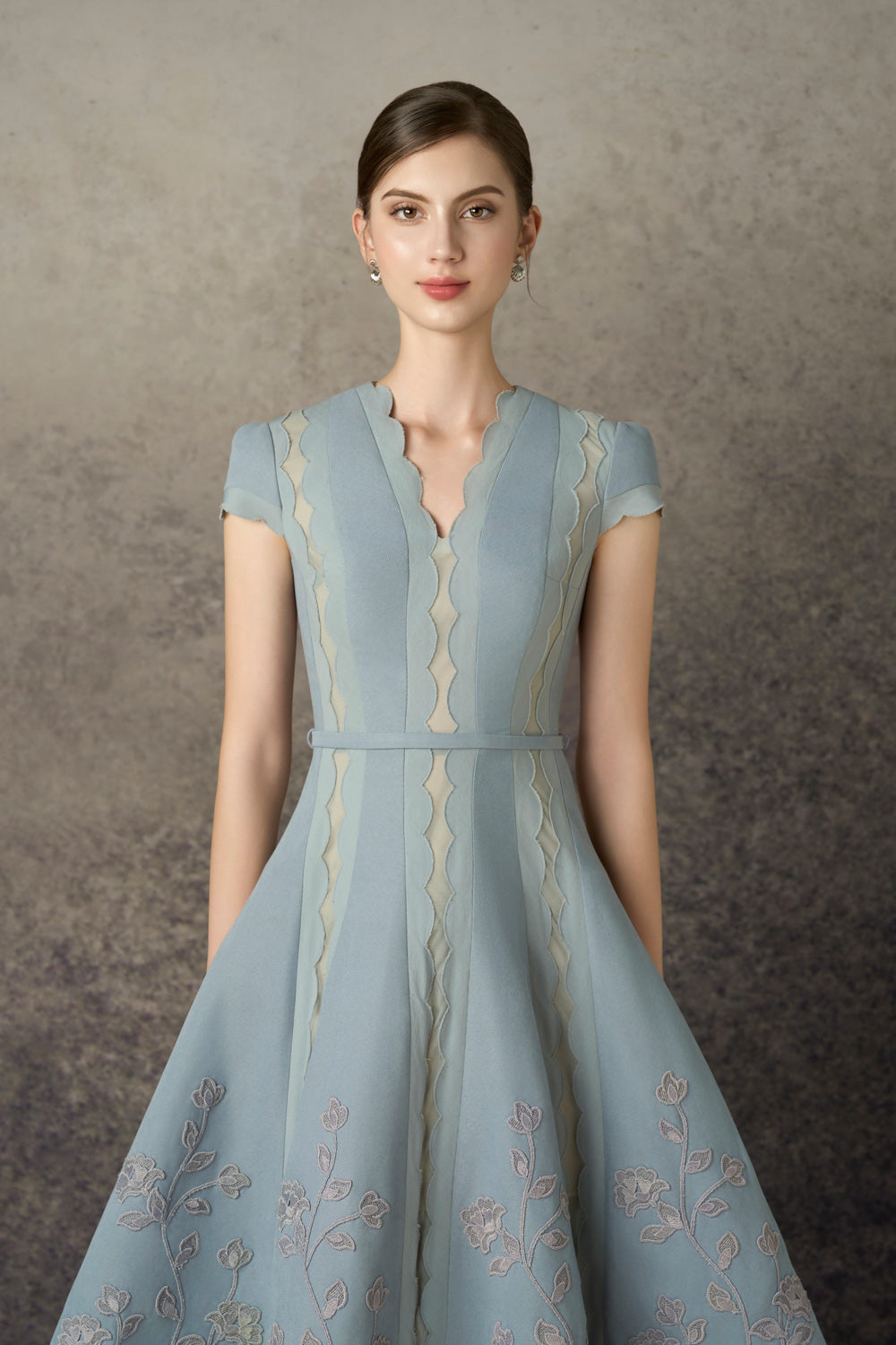 Zephara A-line V-Neck Tweed Midi Dress