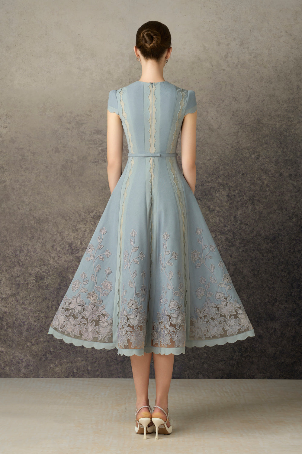 Zephara A-line V-Neck Tweed Midi Dress