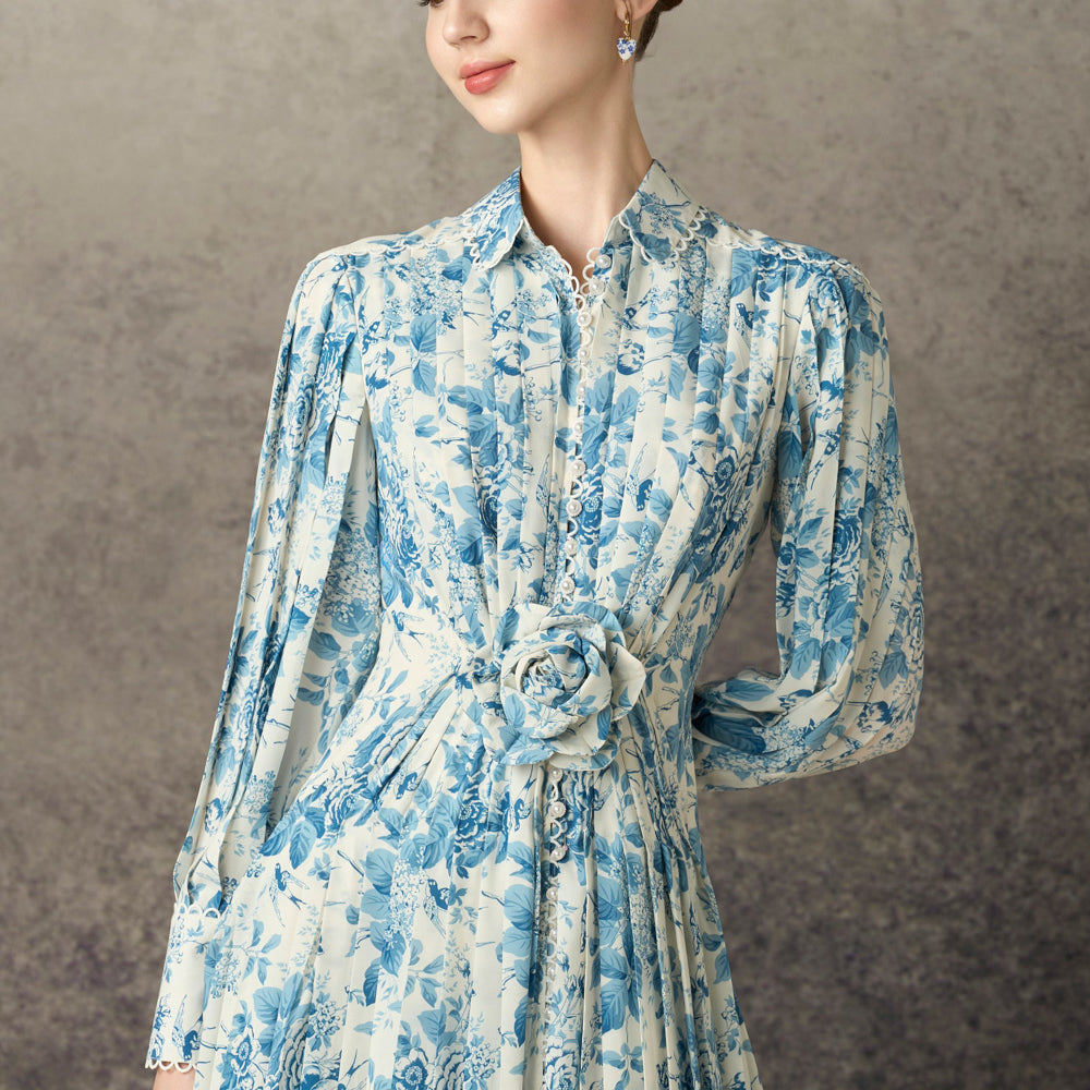 Ilyra A-line Collared Neck Silk Blend Maxi Dress