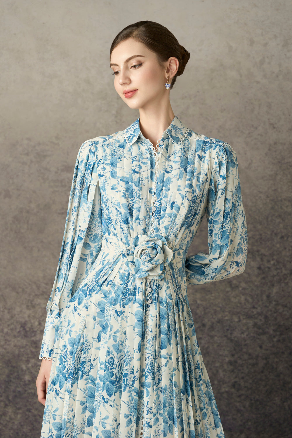 Ilyra A-line Collared Neck Silk Blend Maxi Dress