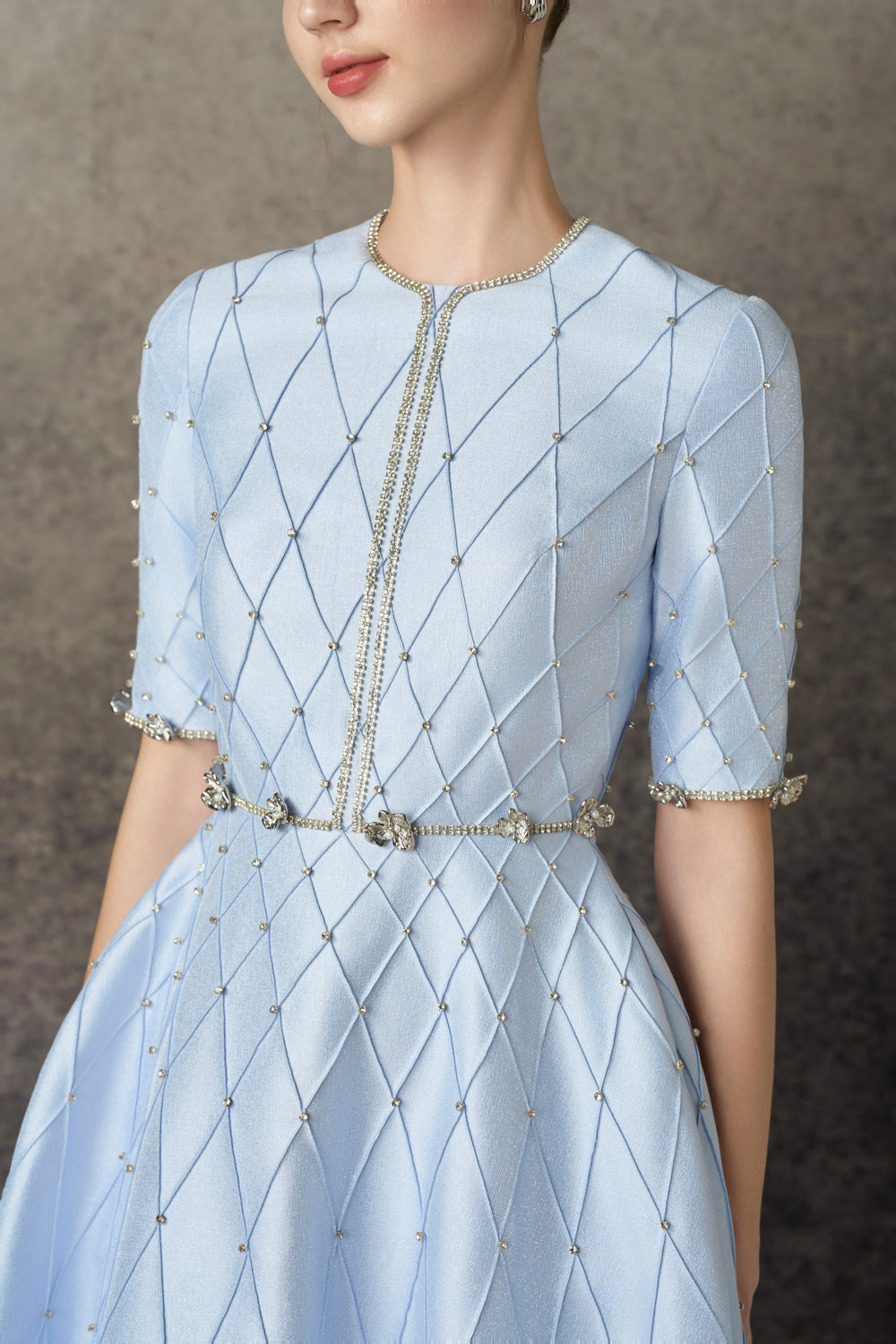 Thalyn A-line Round Neck Taffeta Calf Length Dress