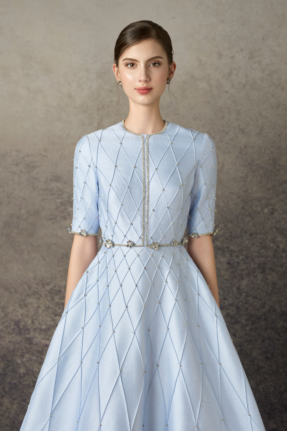 Thalyn A-line Round Neck Taffeta Calf Length Dress