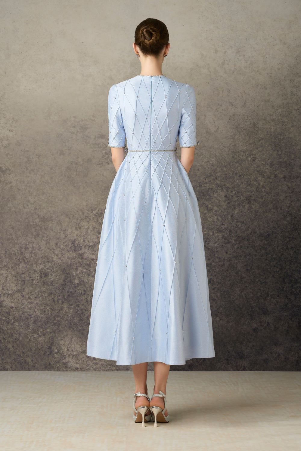 Thalyn A-line Round Neck Taffeta Calf Length Dress