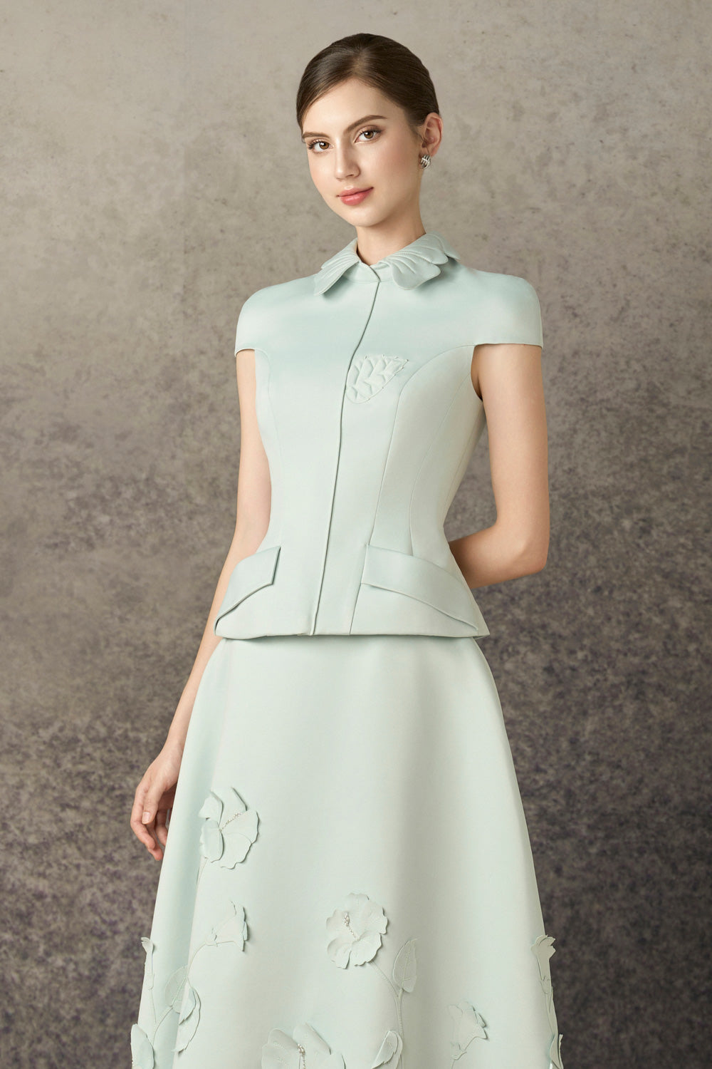 Nyra A-line Flower Applique Taffeta Midi Skirt