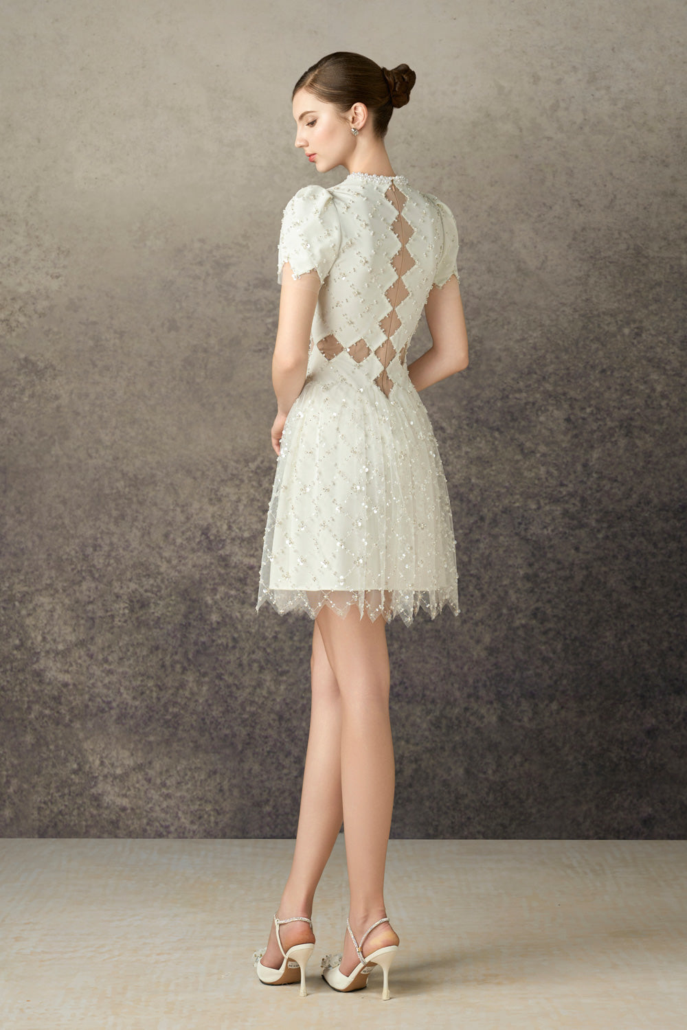 Women's Caelis A-Line Puffy Sleeved Mesh Lace Mini Dress S/M/L/Customize Ivory White Mean Blvd, White / S Women's Caelis A-Line Puffy Sleeved Mesh Lace Mini Dress S/M/L/Customize Ivory White Mean Blvd, White / S