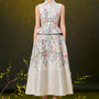 Kairi A-line Flower Applique Damask Midi Skirt