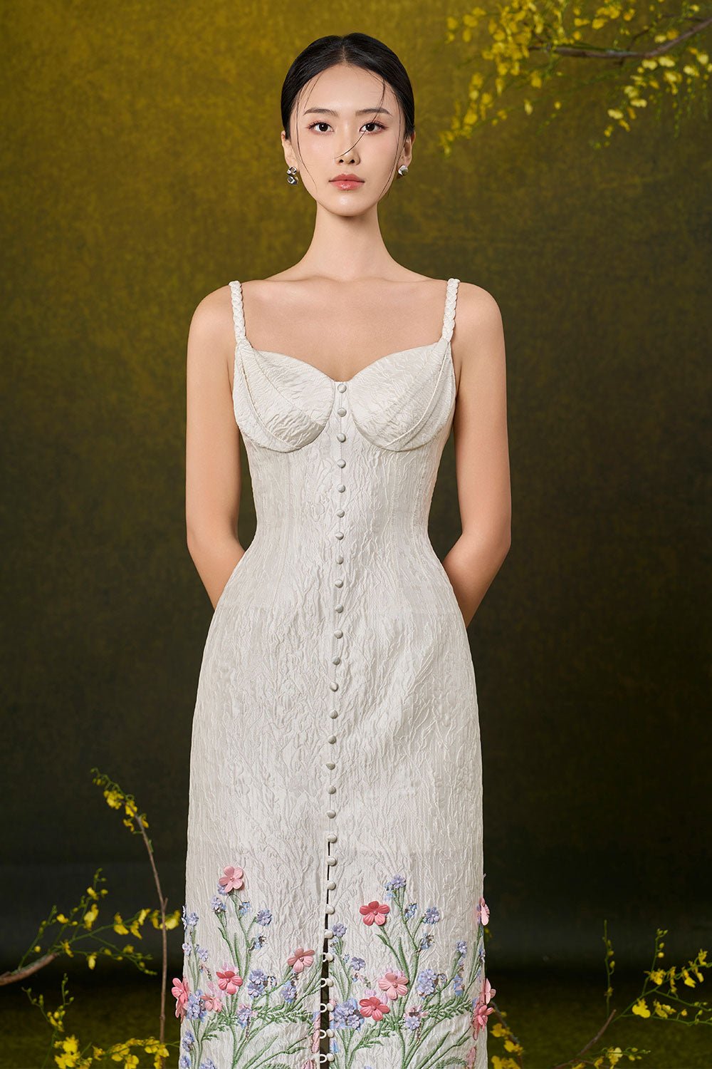 Ivy A-line Strappy Damask Midi Dress