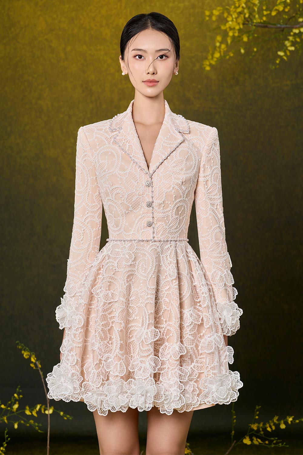 Elena A-line Flower Applique Lace Mini Dress