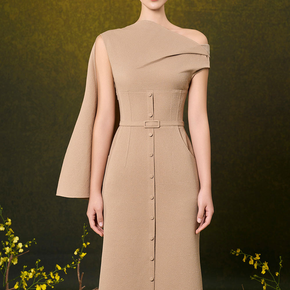 Dream A-line Front Slit Polyester Blend Midi Dress