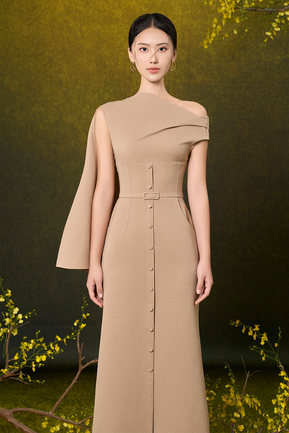 Dream A-line Front Slit Polyester Blend Midi Dress