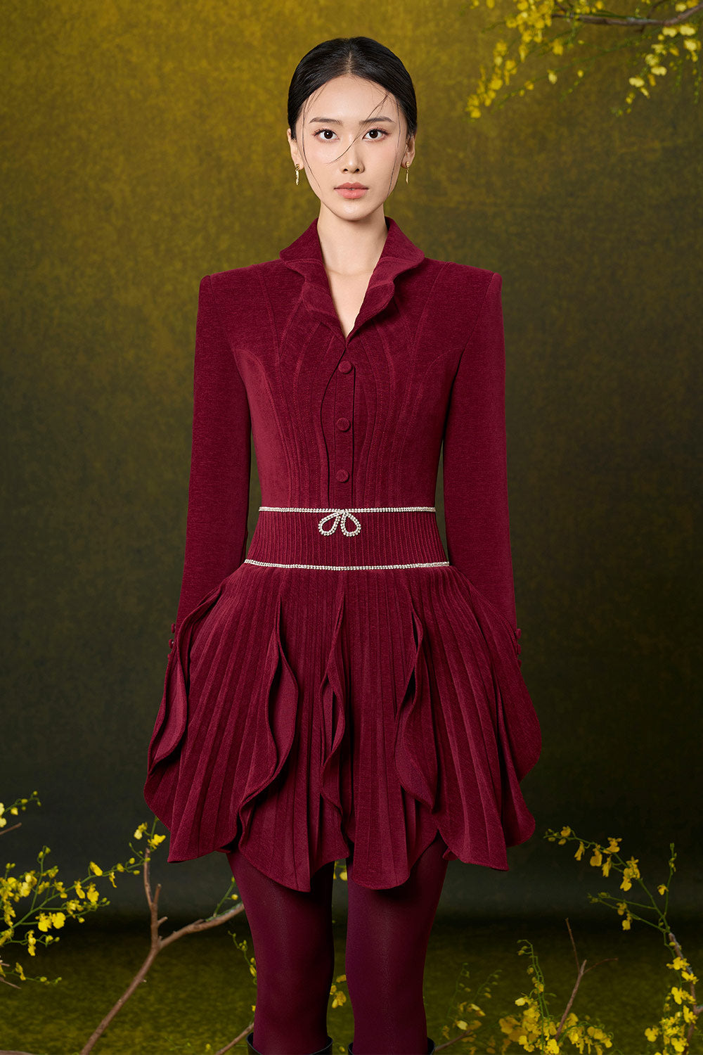 red tweed mini dress Women's Julianna A-line Layered Velvet Tweed Mini Dress S/M/L/Customize Wine Red/Pink MEAN BLVD Wine Red / M