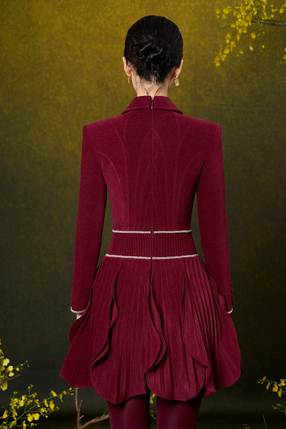 Julianna A-line Layered Velvet Tweed Mini Dress