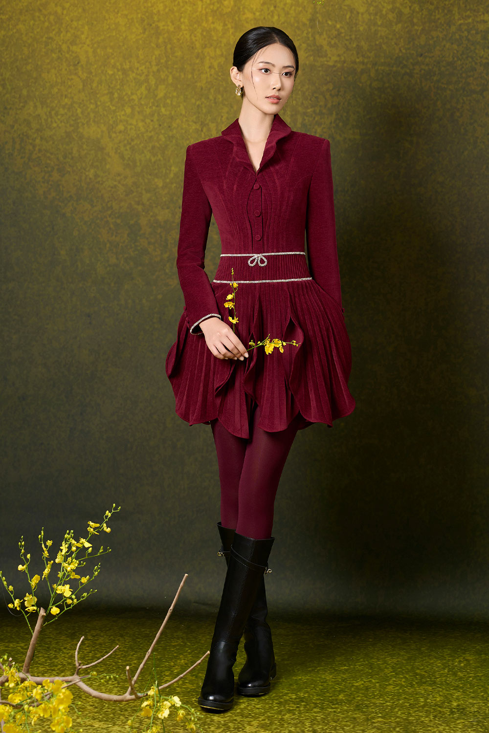 Julianna A-line Layered Velvet Tweed Mini Dress