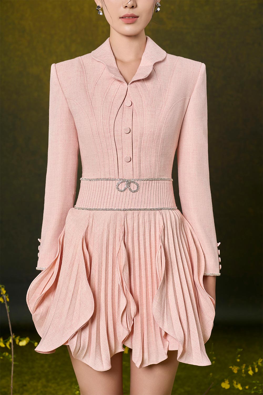 Julianna A-line Layered Velvet Tweed Mini Dress