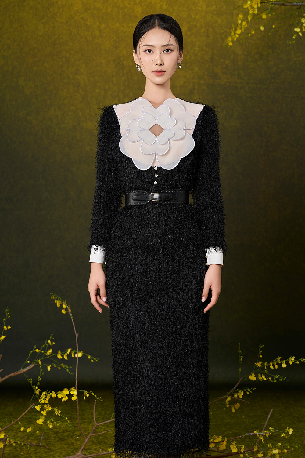 Denver Sheath Fringed Silk Organza Midi Dress