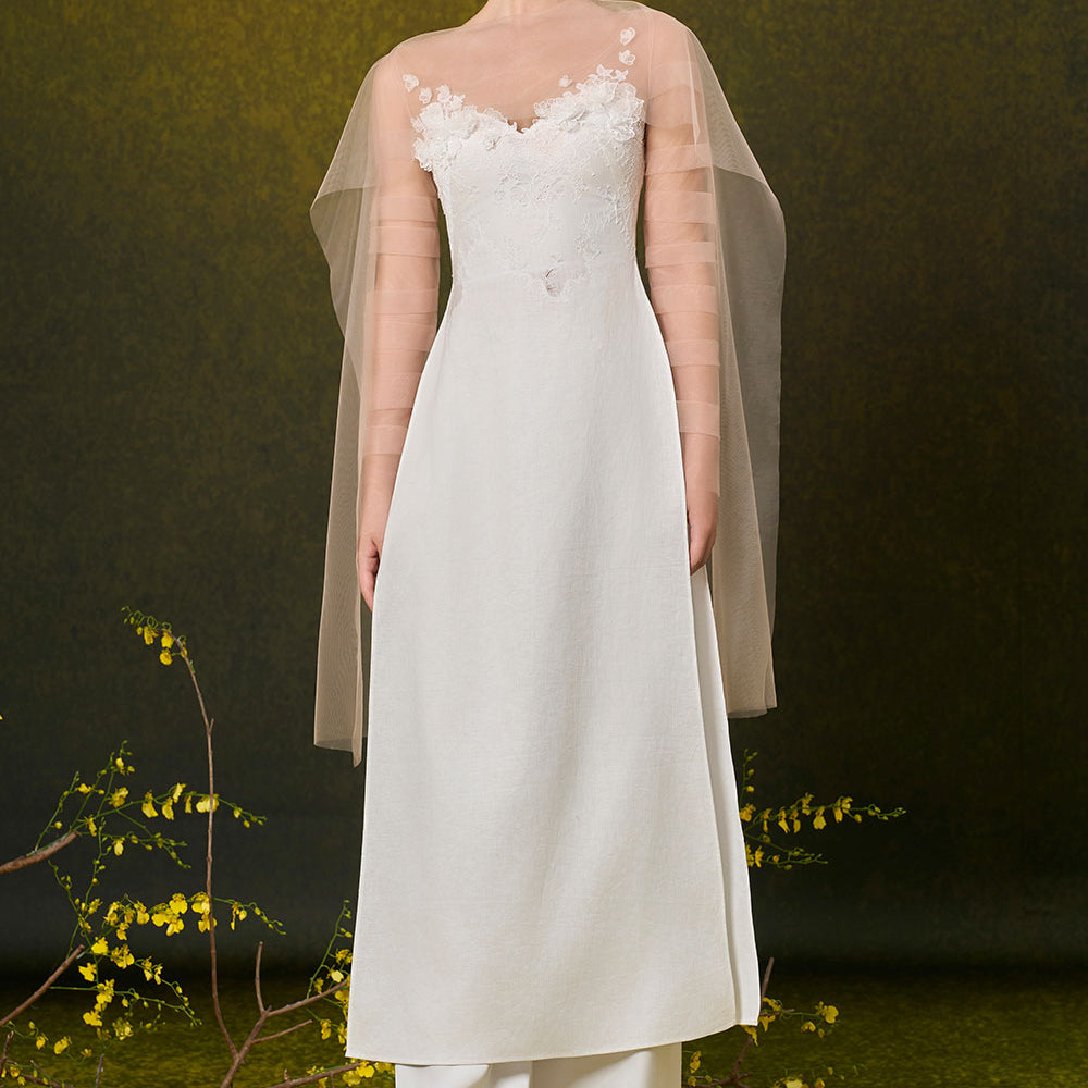 Francesca A-line Side Slit Mesh Silk Floor Length Set