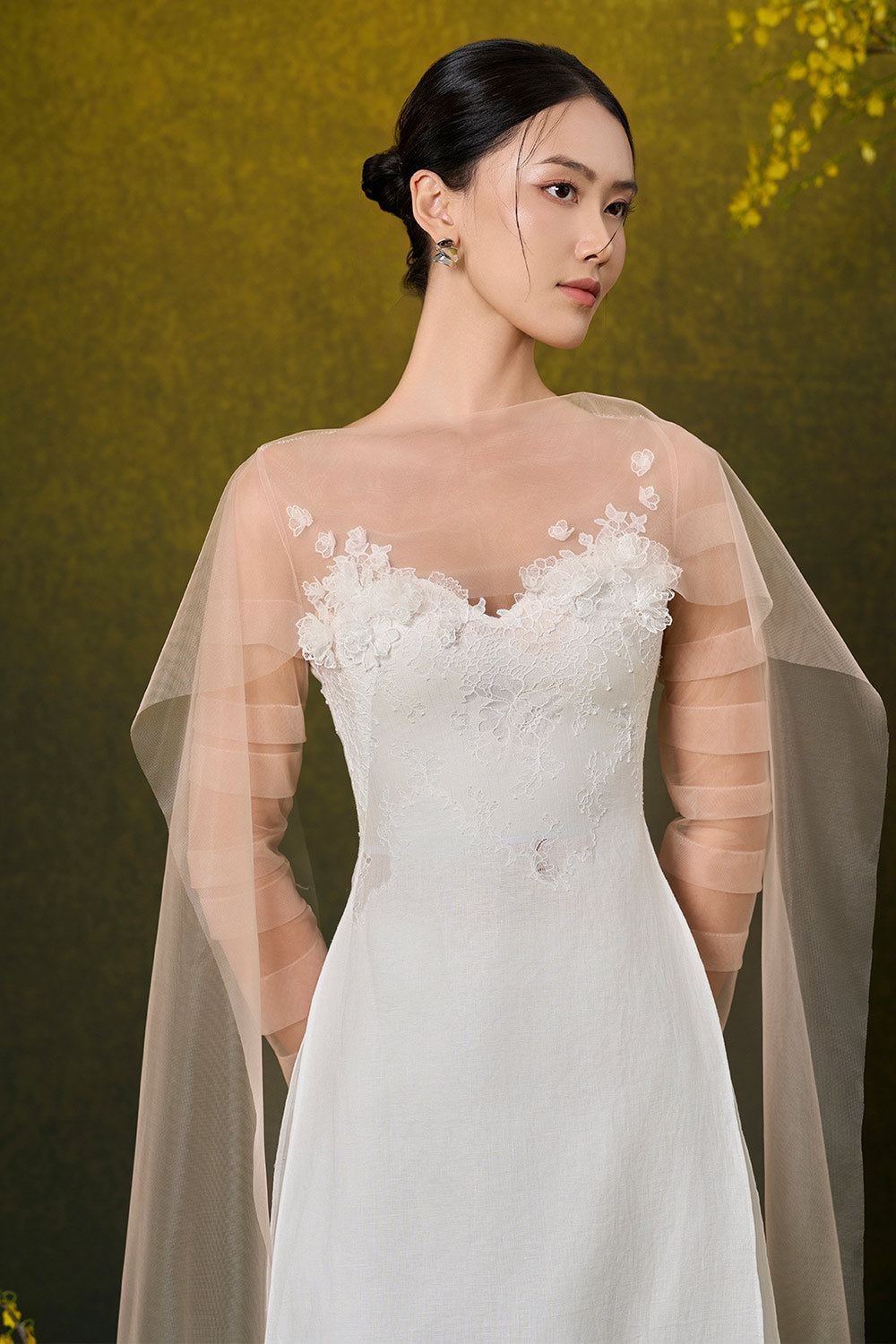 Francesca A-line Side Slit Mesh Silk Floor Length Set