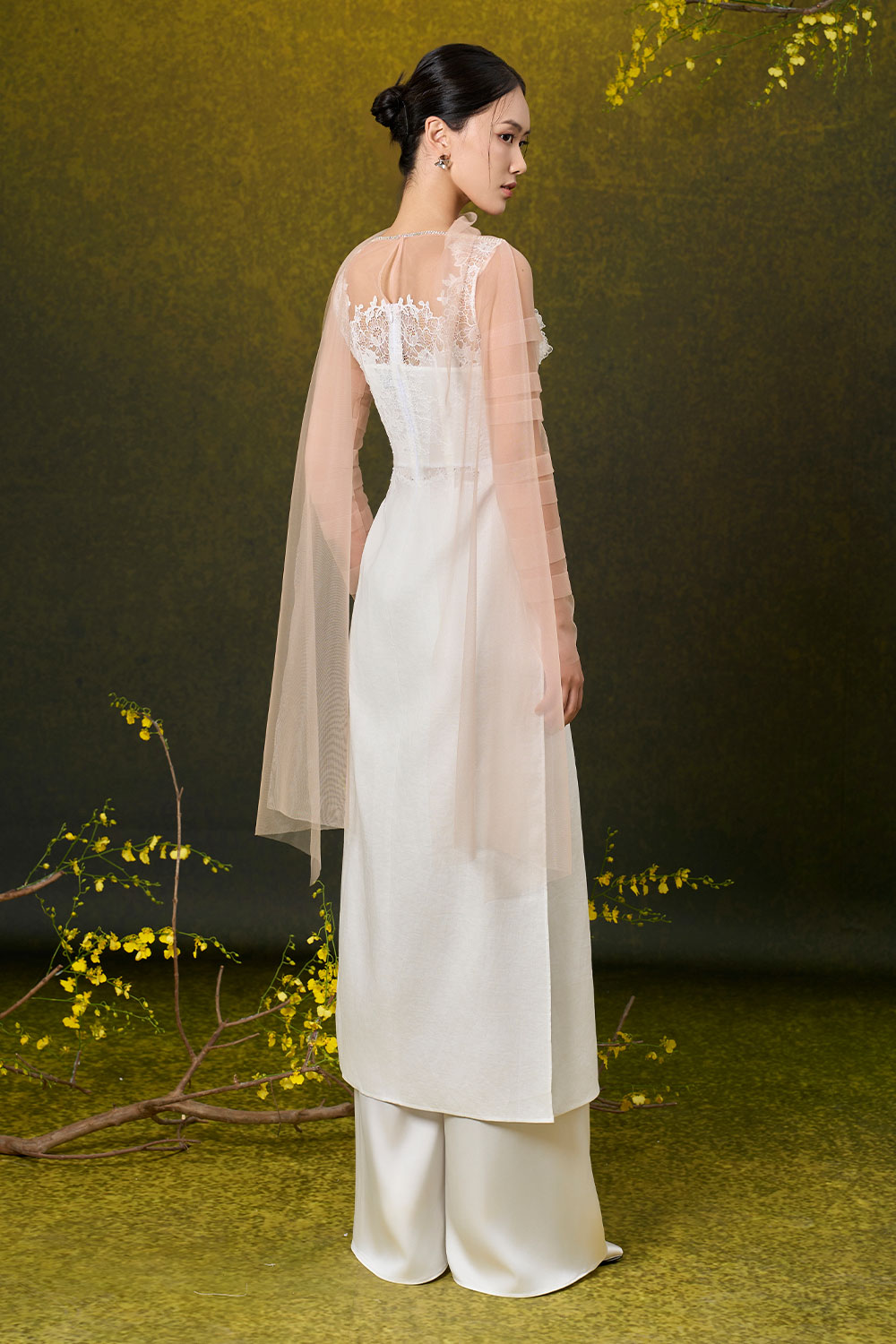 Francesca A-line Side Slit Mesh Silk Floor Length Set