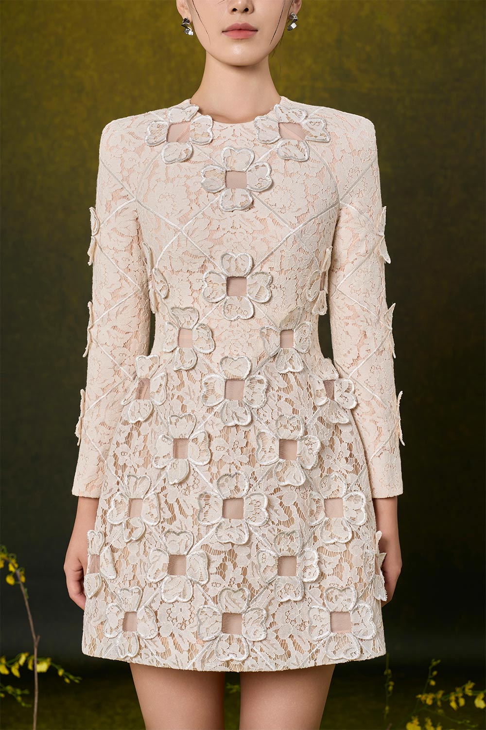 Braelynn A-line Round Neck Lace Mini Dress