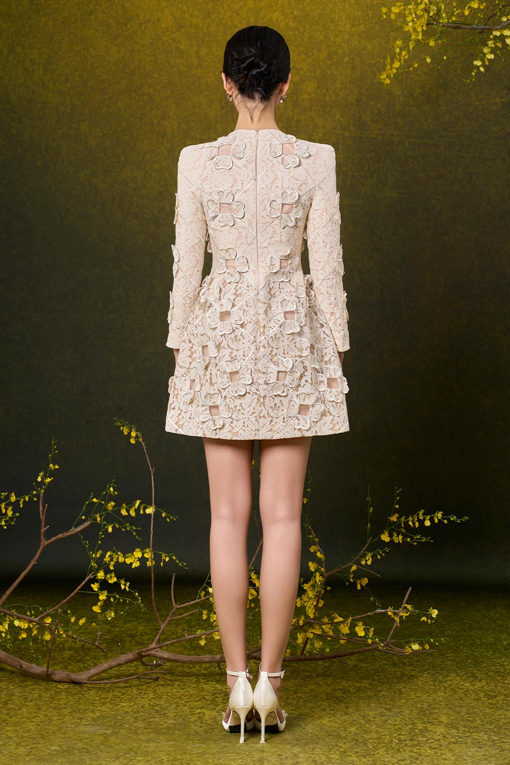 Braelynn A-line Round Neck Lace Mini Dress