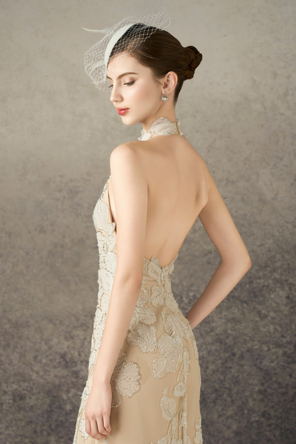 Myrelle Sheath Halter Neck Mesh Lace Maxi Dress