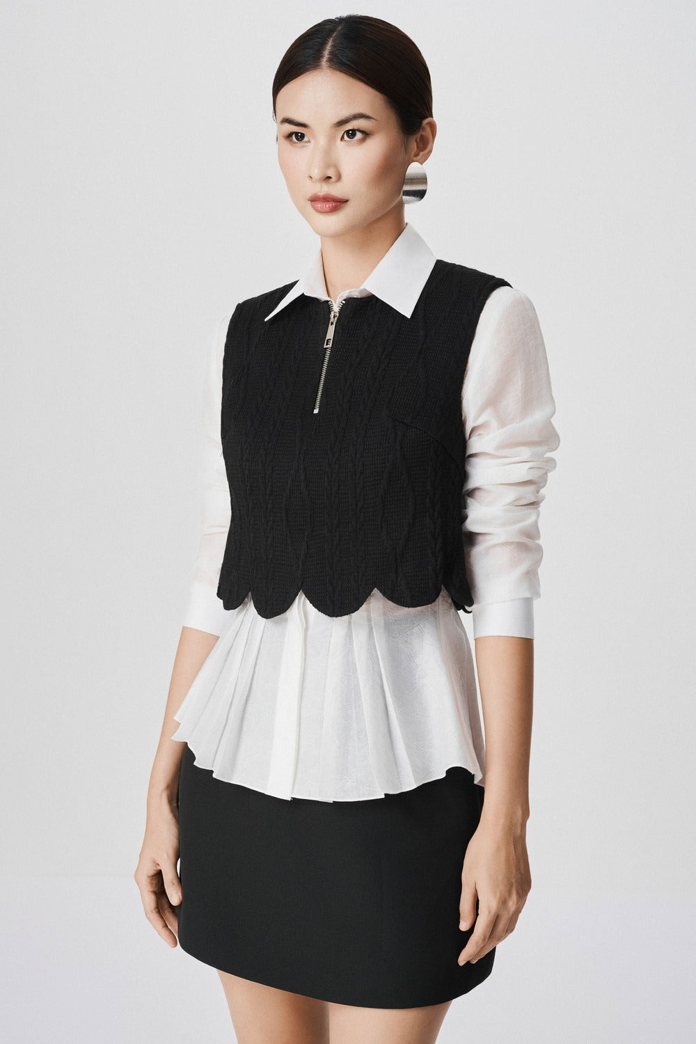 Promise Cropped Front Zipper Knit Top