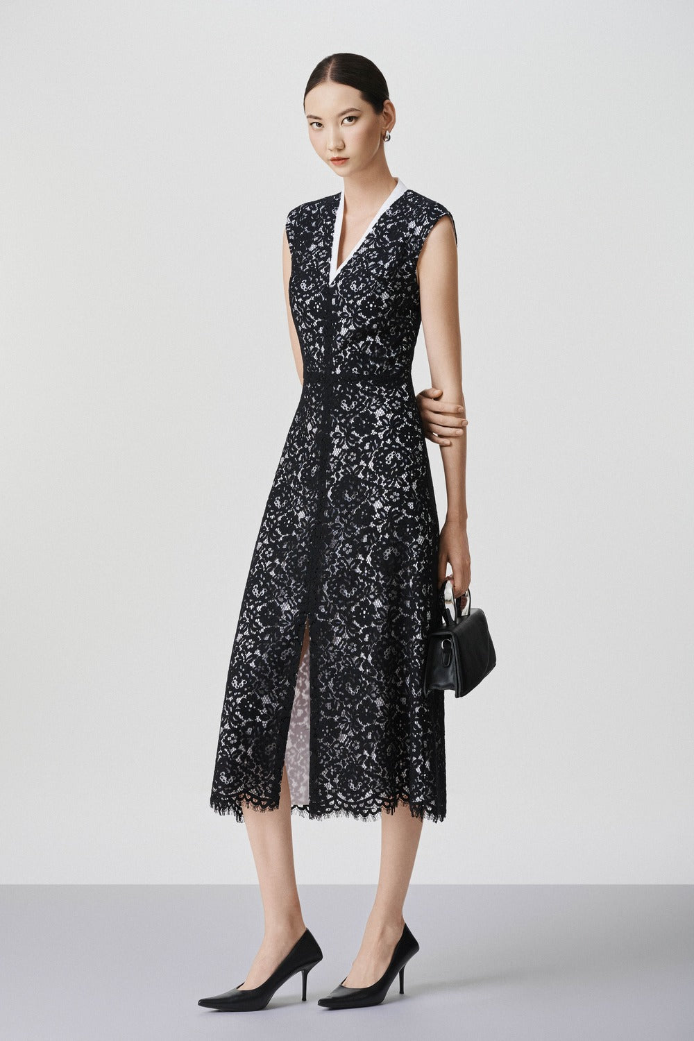 Women's Selene A-Line V-Neck Cotton Lace Midi Dress XS/S/M/L/Customize Black Mixed Lace/Plain Mean Blvd M / Black / Mixed Lace Women's Selene A-Line V-Neck Cotton Lace Midi Dress XS/S/M/L/Customize Black Mixed Lace/Plain Mean Blvd M / Black / Mixed Lace