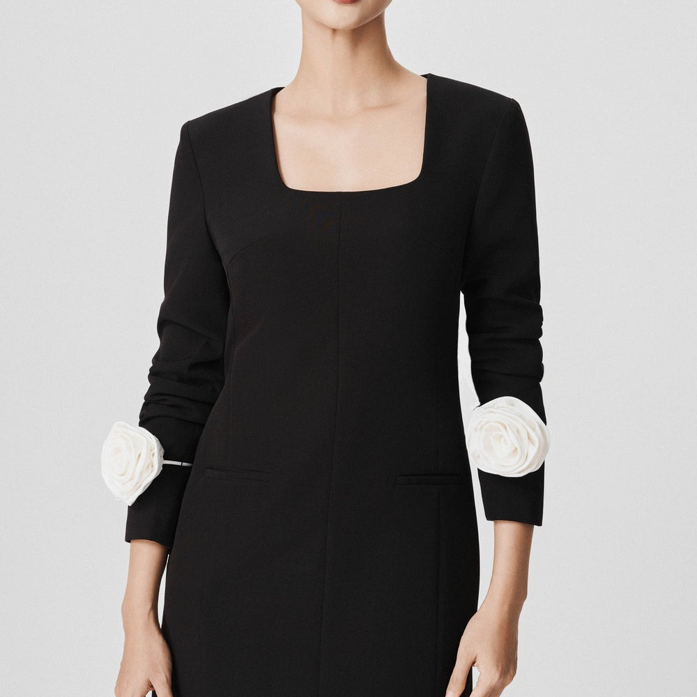 Alaiya A-line Square Neck Wool Mini Dress