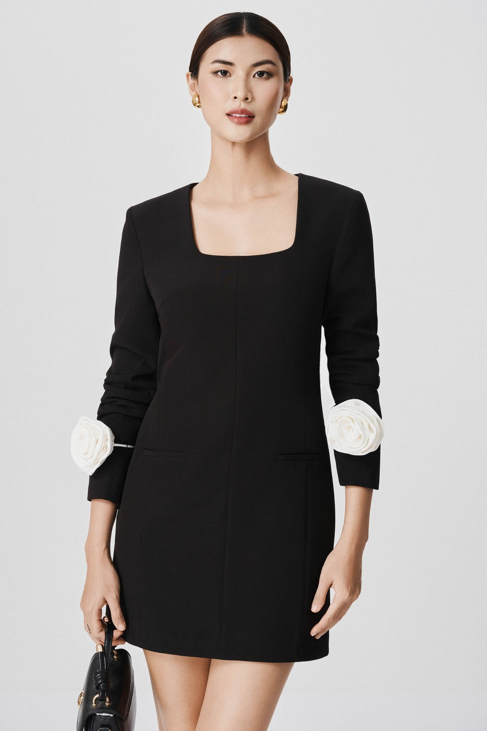 Alaiya A-line Square Neck Wool Mini Dress