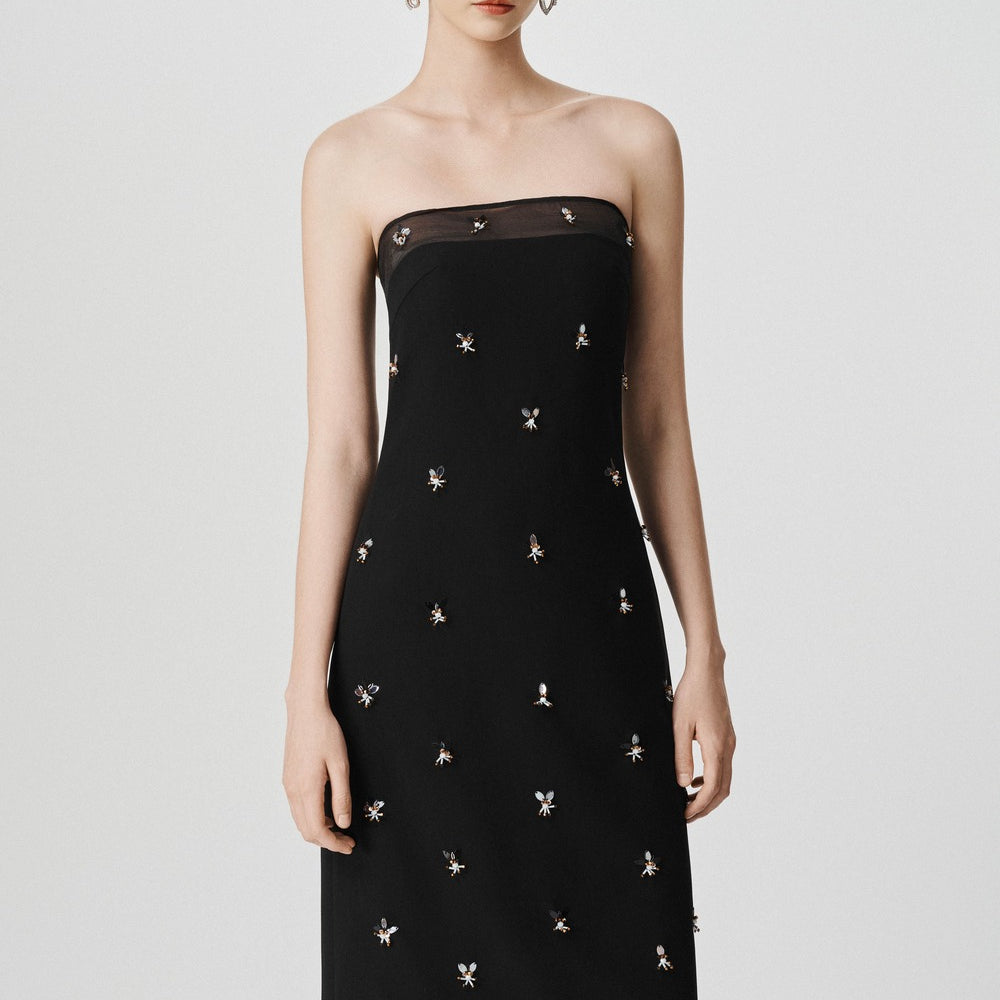 Kinslee Strapless Bead Wool Midi Dress