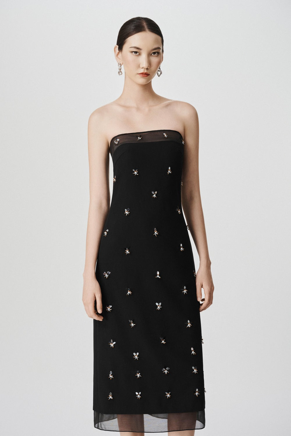 Kinslee Strapless Bead Wool Midi Dress