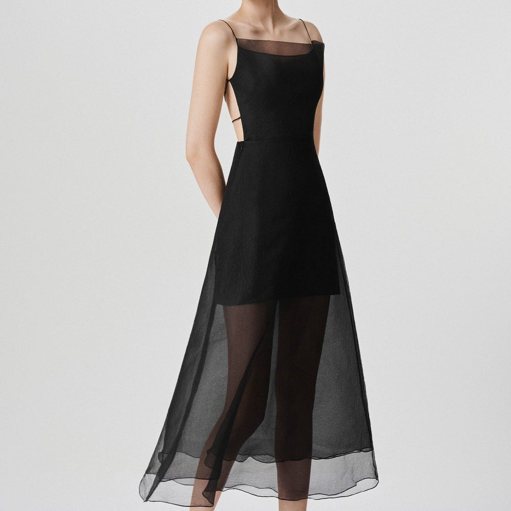 Roselyn A-line Sheer Organza Calf Length Dress