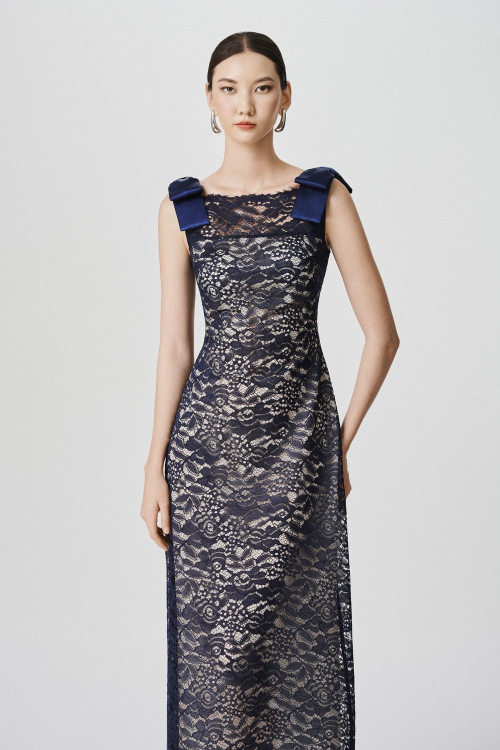 Dani Sheath Bow Lace Maxi Dress