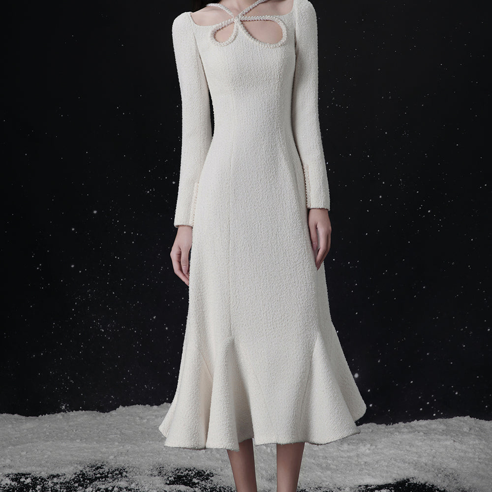 Women's Radiance Mermaid Midi Dress Cream White XS/S/M/L/Customize MEAN BLVD Cream White / Customize