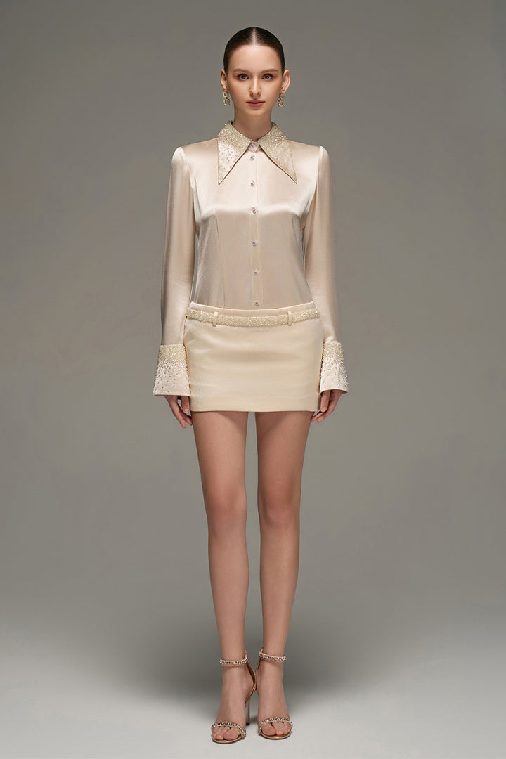 Raina Straight Rhinestone Shirt - MEAN BLVD