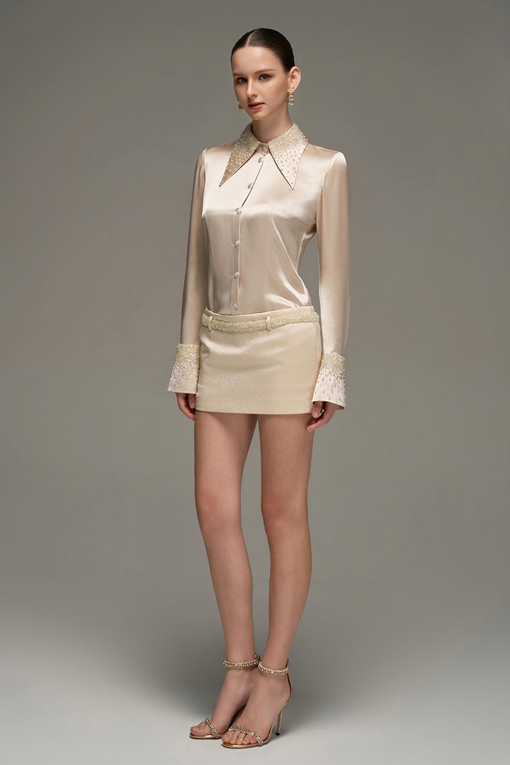 Raina Straight Rhinestone Shirt - MEAN BLVD