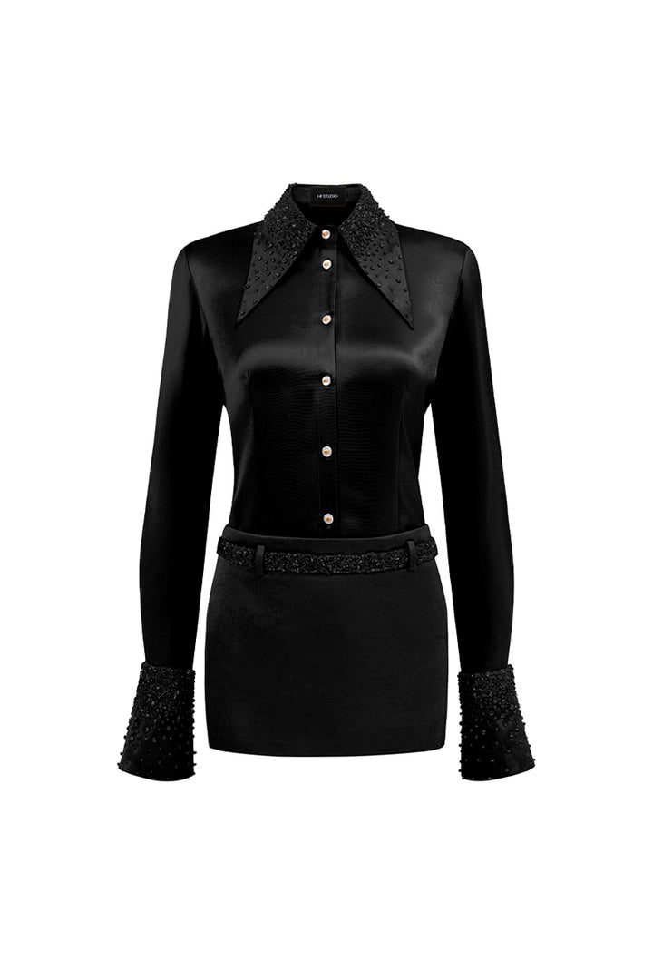 Raina Straight Rhinestone Shirt - MEAN BLVD